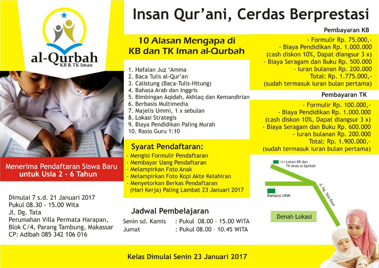 Penerimaan Siswa Baru KB & TK Al-Qurbah